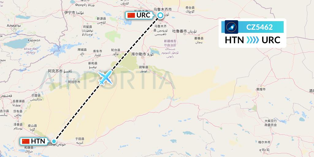 CZ5462 China Southern Airlines Flight Map: Hotan to Urumqi
