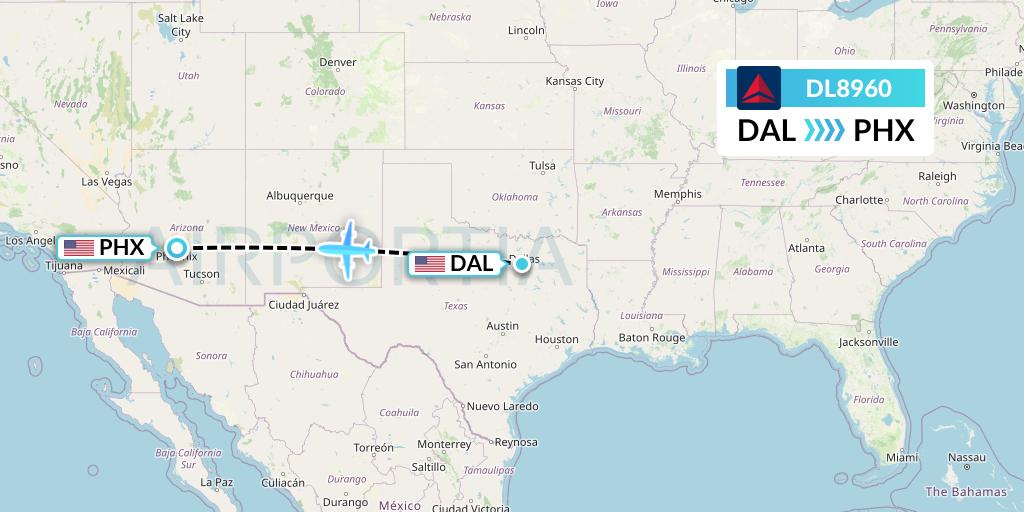 DL8960 Delta Air Lines Flight Map: Dallas to Phoenix