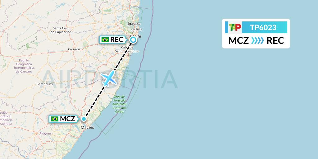 TP6023 TAP Portugal Flight Map: Maceio to Recife