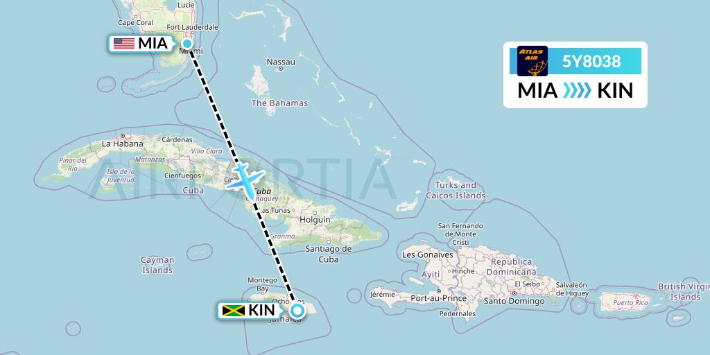 5Y8038 Atlas Air Flight Map: Miami to Kingston