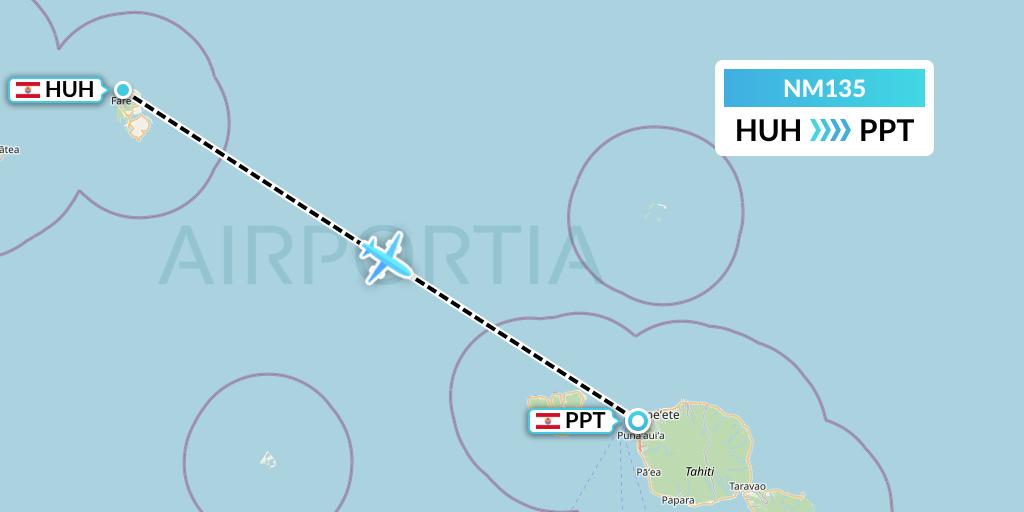 NM135 Air Moana Flight Map: Huahine to Papeete