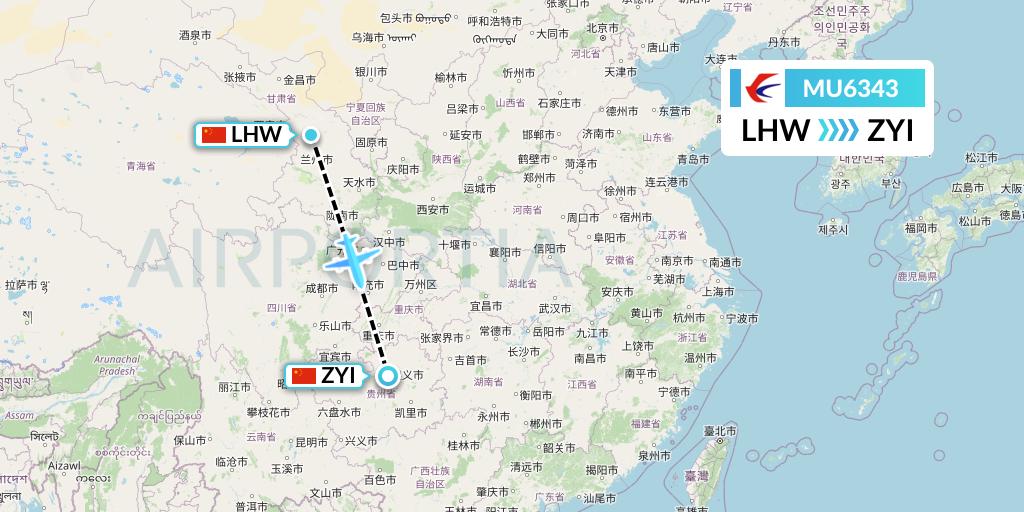 MU6343 China Eastern Airlines Flight Map: Lanzhou to Zunyi