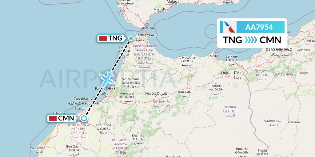 AA7954 American Airlines Flight Map: Tangier to Casablanca