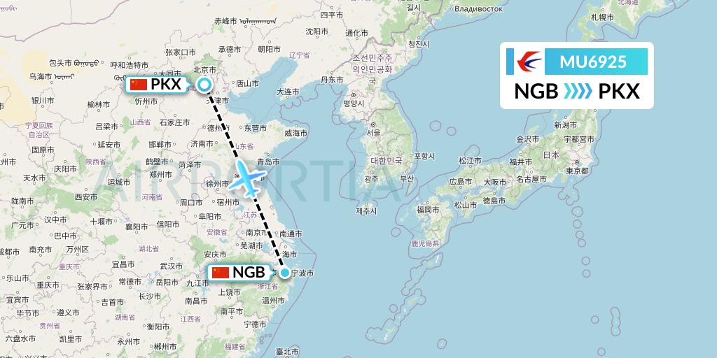 MU6925 China Eastern Airlines Flight Map: Ningbo to Beijing