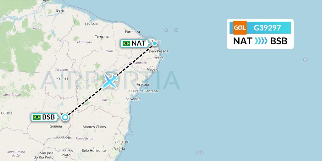G39297 GOL Transportes Aeros Flight Map: Natal to Brasilia