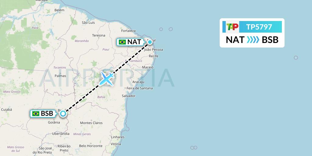 TP5797 TAP Portugal Flight Map: Natal to Brasilia
