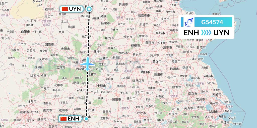 G54574 China Express Airlines Flight Map: Enshi to Yulin