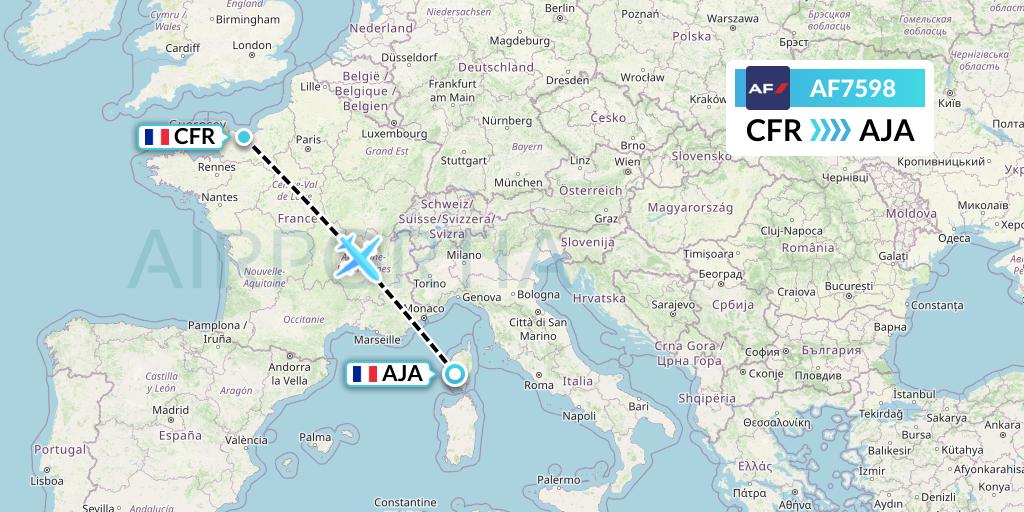 AF7598 Air France Flight Map: Caen to Ajaccio