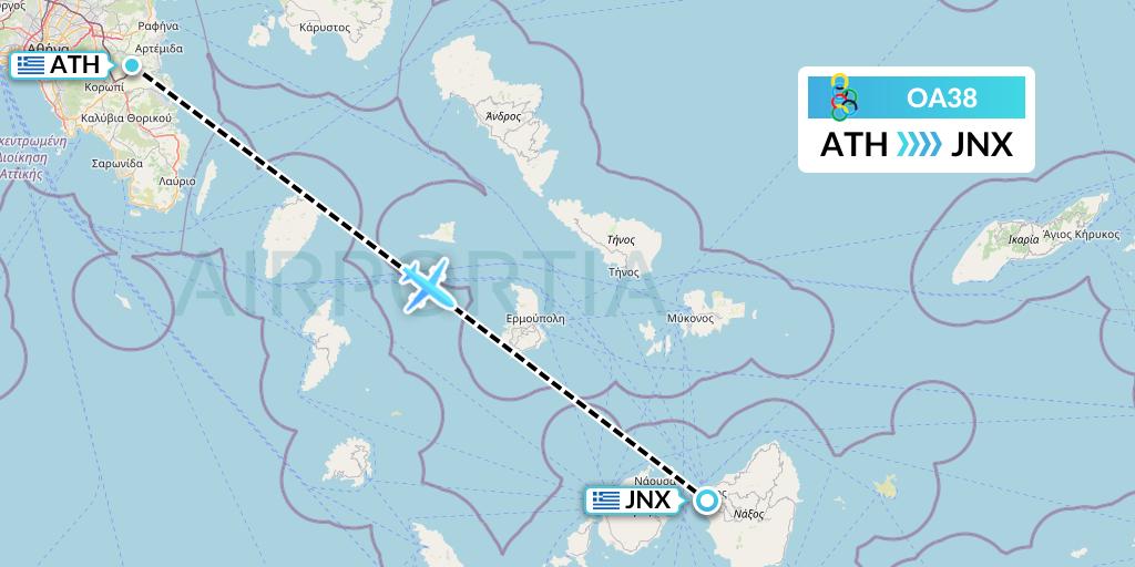 OA38 Olympic Air Flight Map: Athens to Naxos