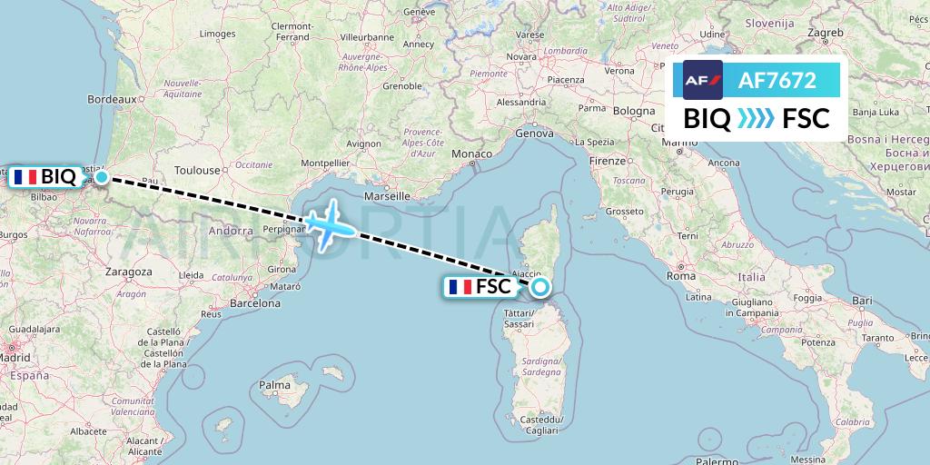 AF7672 Air France Flight Map: Biarritz to Figari
