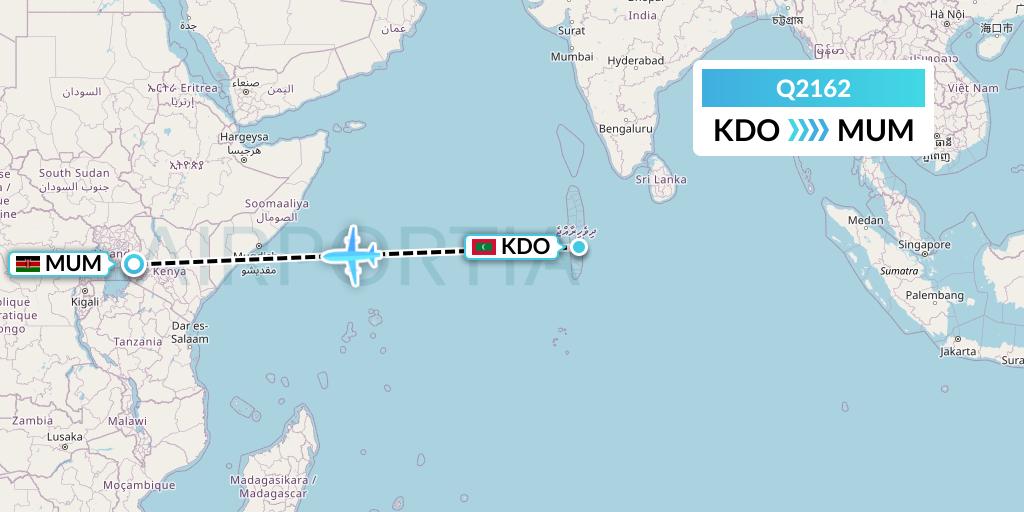 Q2162 Maldivian Flight Map: Kadhdhoo Island to Mumias
