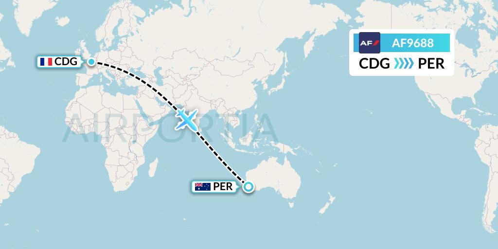 AF9688 Air France Flight Map: Paris to Perth