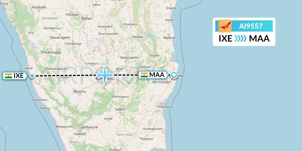 AI9557 Air India Flight Map: Mangalore to Chennai