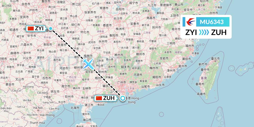 MU6343 China Eastern Airlines Flight Map: Zunyi to Zhuhai