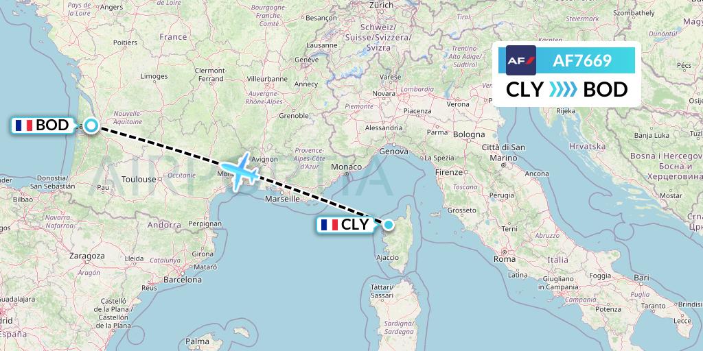 AF7669 Air France Flight Map: Calvi to Bordeaux