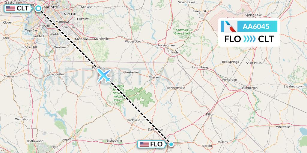 AA6045 American Airlines Flight Map: Florence to Charlotte