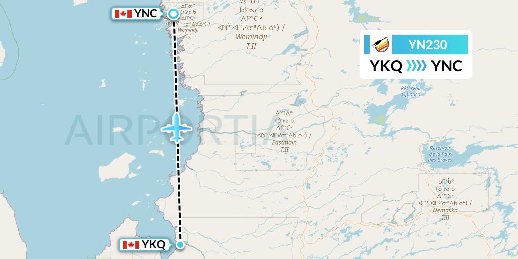 YN230 Air Creebec Flight Map: Waskaganish to Wemindji
