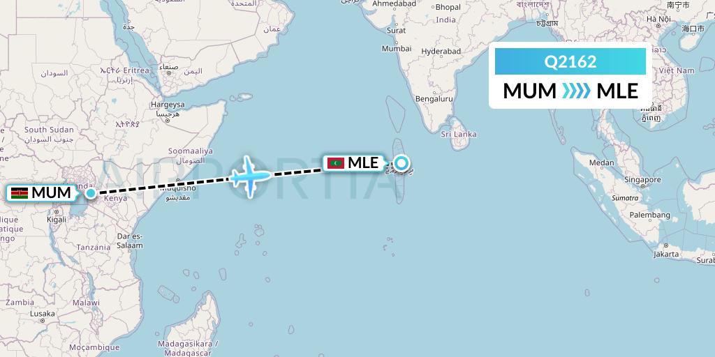 Q2162 Maldivian Flight Map: Mumias to Male