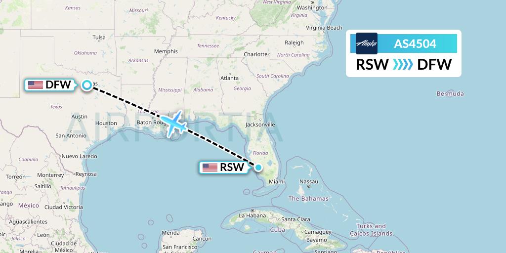 AS4504 Alaska Airlines Flight Map: Fort Myers to Dallas