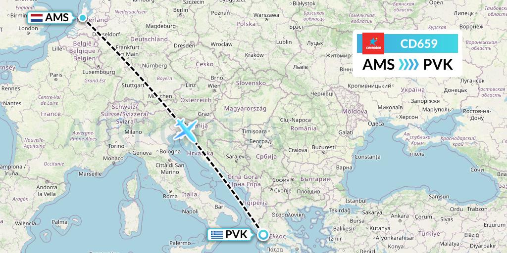 CD659 Dutch Corendon Airlines Flight Map: Amsterdam to Preveza