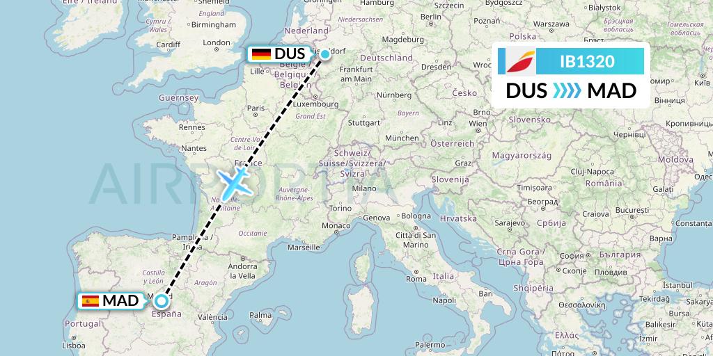 IB1320 Iberia Flight Map: Dusseldorf to Madrid