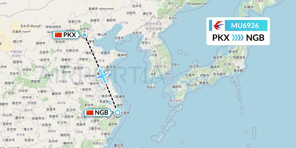 MU6926 China Eastern Airlines Flight Map: Beijing to Ningbo