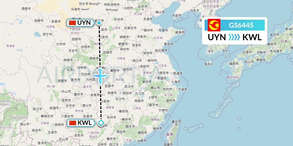 GS6445 Tianjin Airlines Flight Map: Yulin to Guilin