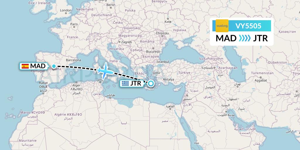 VY5505 Vueling Flight Map: Madrid to Santorini