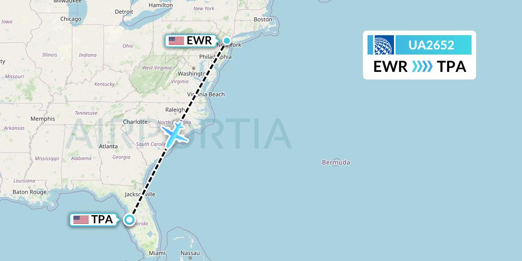 UA2652 United Airlines Flight Map: New York to Tampa