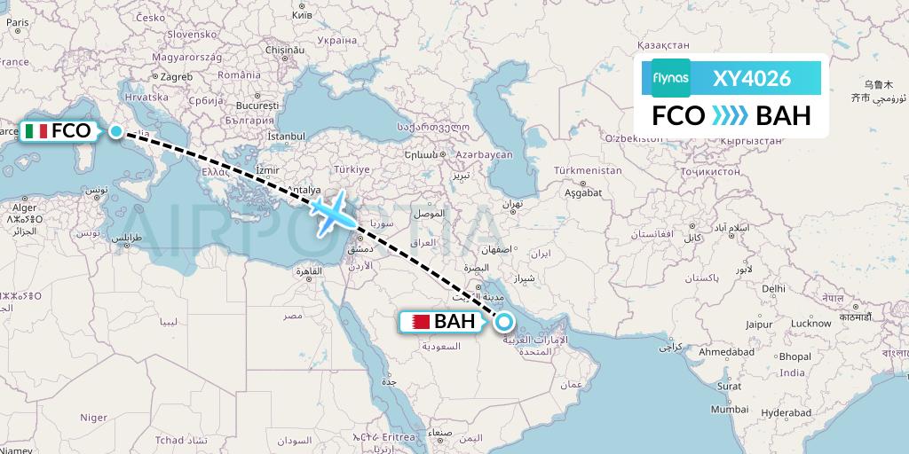 XY4026 Flynas Flight Map: Rome to Bahrain