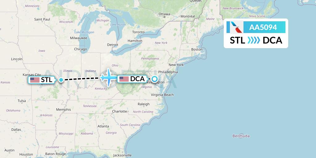 AA5094 American Airlines Flight Map: St. Louis to Washington