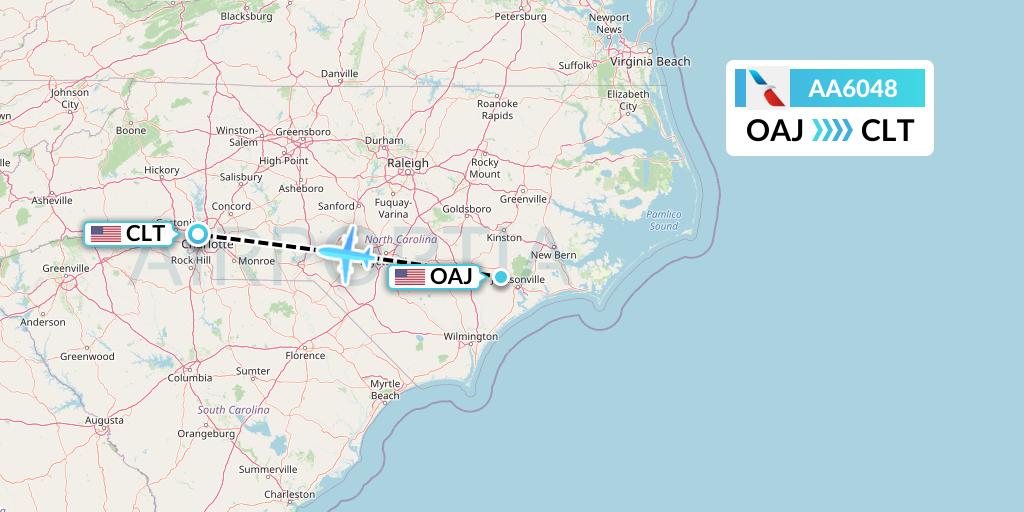 AA6048 American Airlines Flight Map: Jacksonville to Charlotte