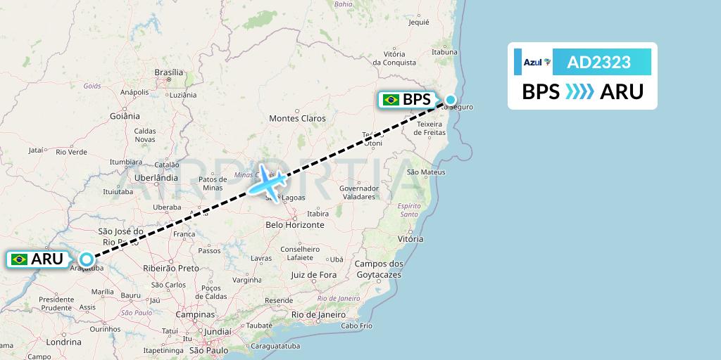AD2323 Azul Brazilian Airlines Flight Map: Porto Seguro to Aracatuba