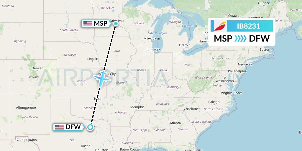 IB8231 Iberia Flight Map: Minneapolis to Dallas
