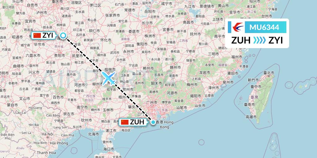 MU6344 China Eastern Airlines Flight Map: Zhuhai to Zunyi