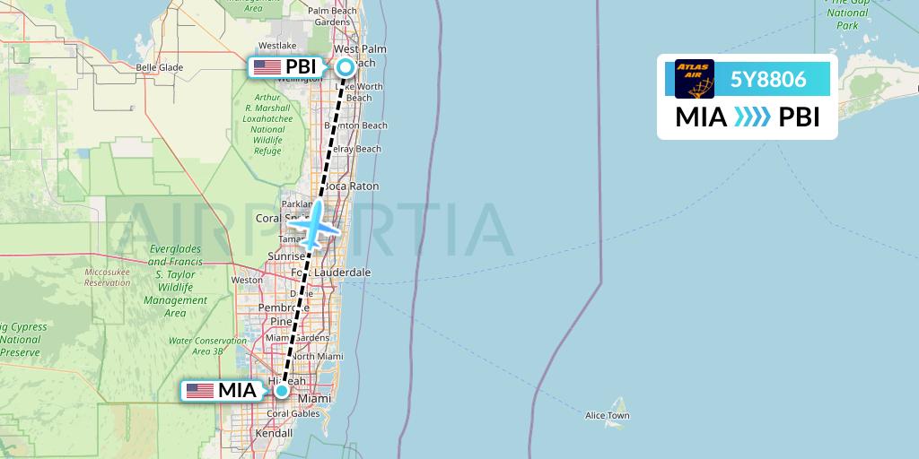 5Y8806 Atlas Air Flight Map: Miami to West Palm Beach