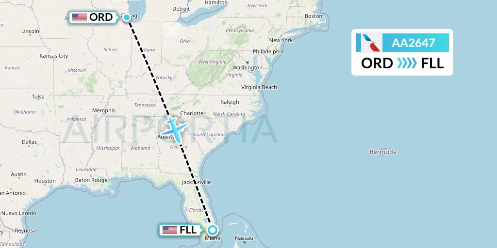 AA2647 American Airlines Flight Map: Chicago to Fort Lauderdale
