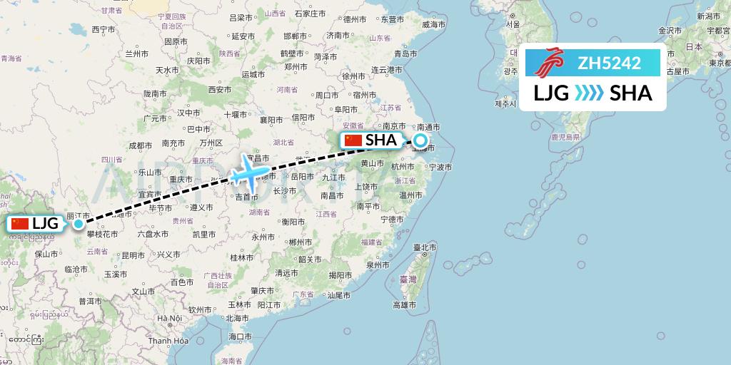 ZH5242 Shenzhen Airlines Flight Map: Lijiang to Shanghai