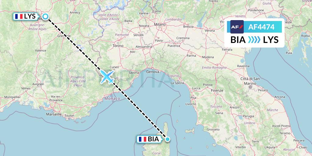AF4474 Air France Flight Map: Bastia to Lyon