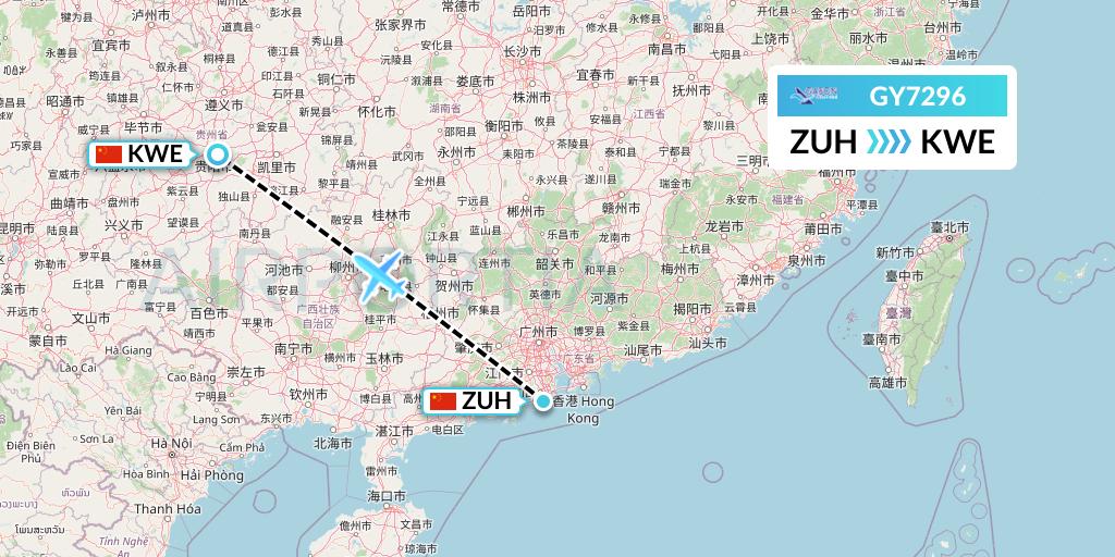 GY7296 Colorful GuiZhou Airlines Flight Map: Zhuhai to Guiyang