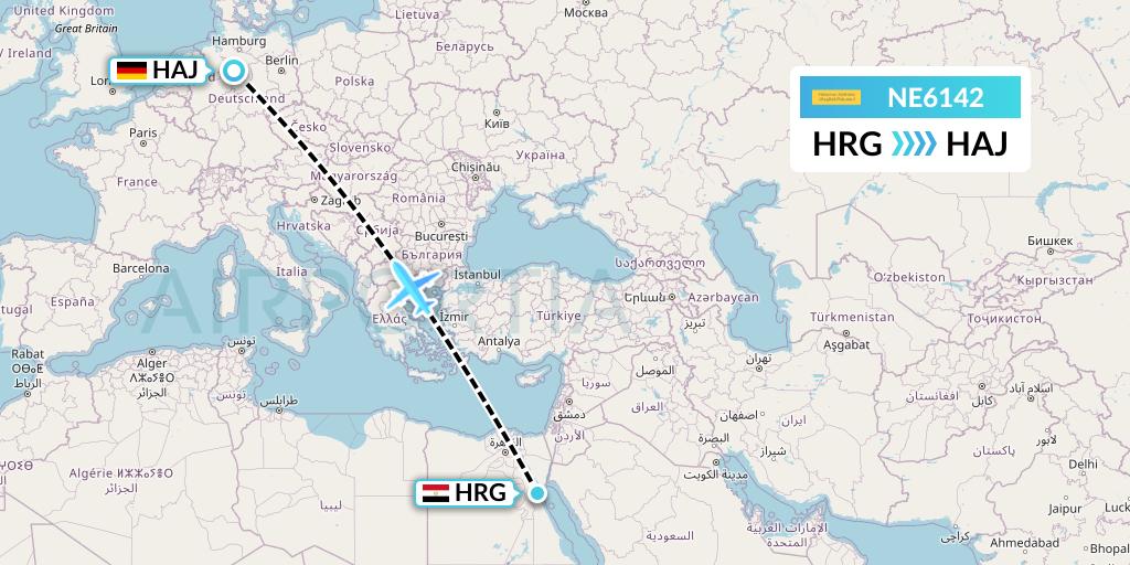 NE6142 Nesma Airlines Flight Map: Hurghada to Hannover