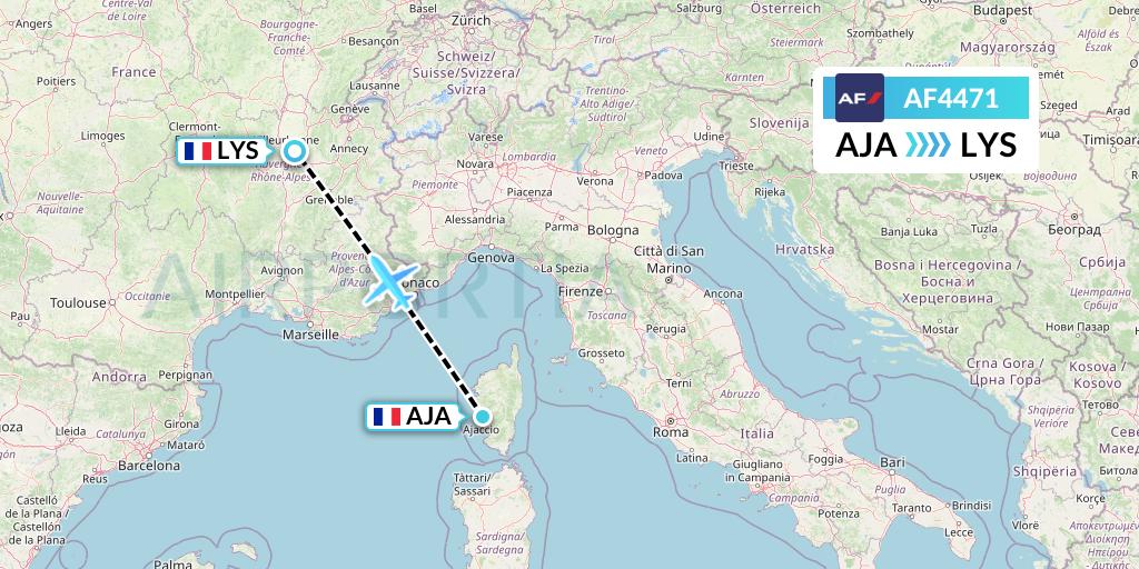 AF4471 Air France Flight Map: Ajaccio to Lyon