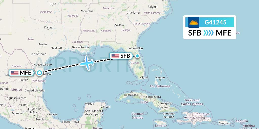 G41245 Allegiant Air Flight Map: Orlando to McAllen