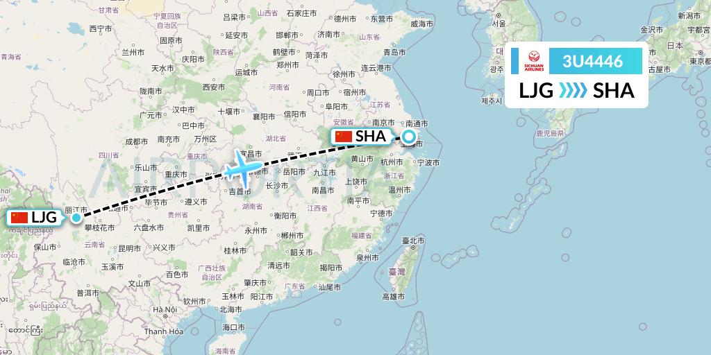 3U4446 Sichuan Airlines Flight Map: Lijiang to Shanghai