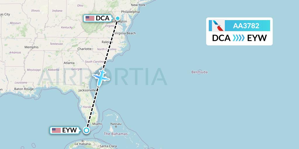 AA3782 American Airlines Flight Map: Washington to Key West