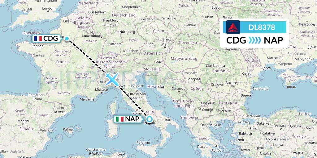 DL8378 Delta Air Lines Flight Map: Paris to Naples