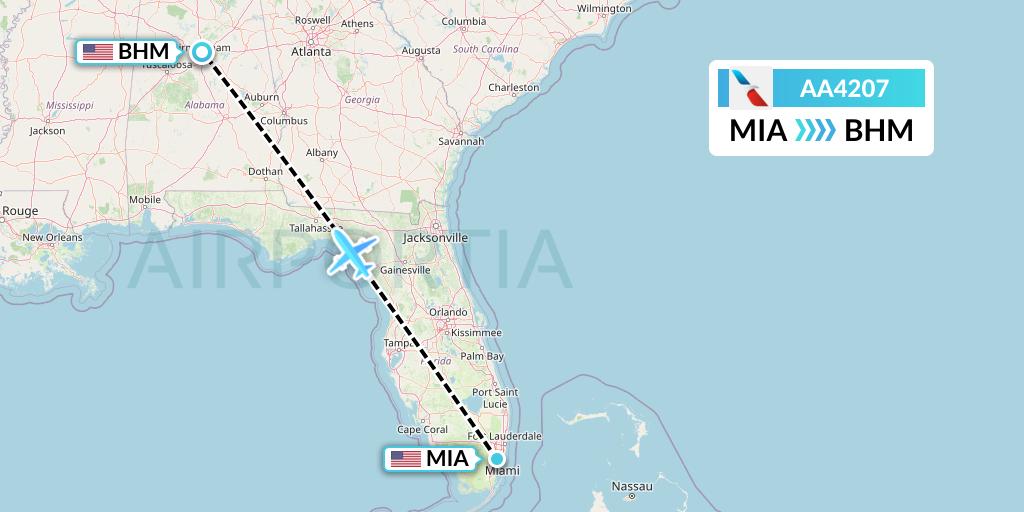 AA4207 American Airlines Flight Map: Miami to Birmingham