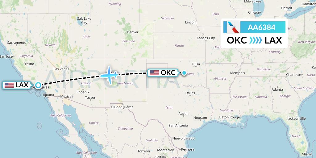 AA6384 American Airlines Flight Map: Oklahoma City to Los Angeles