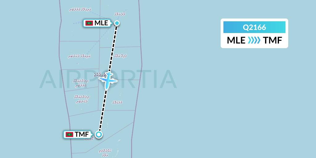 Q2166 Maldivian Flight Map: Male to Thimarafushi Island