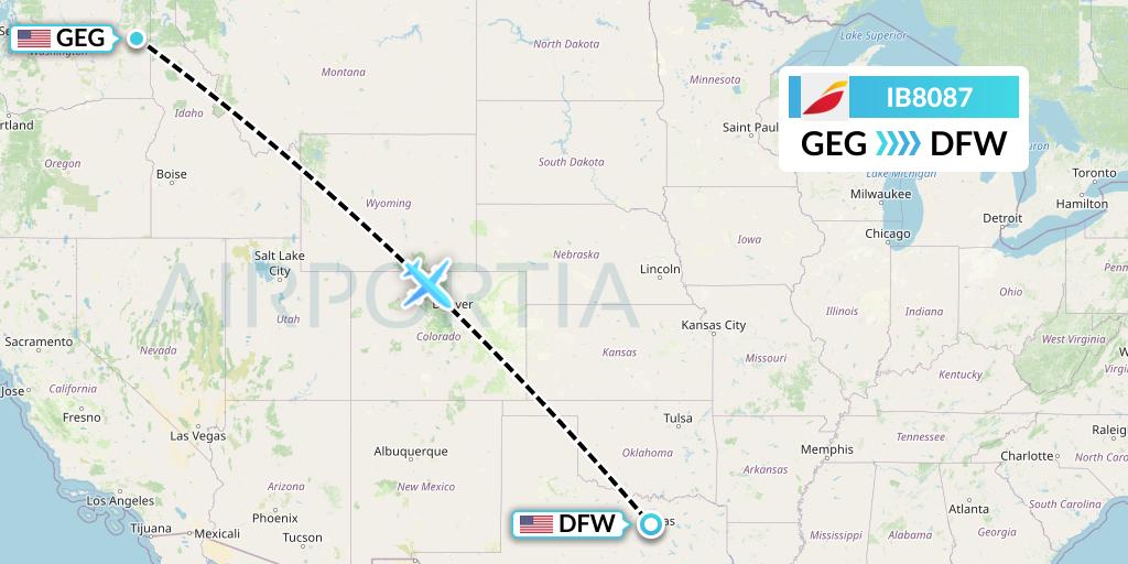 IB8087 Iberia Flight Map: Spokane to Dallas